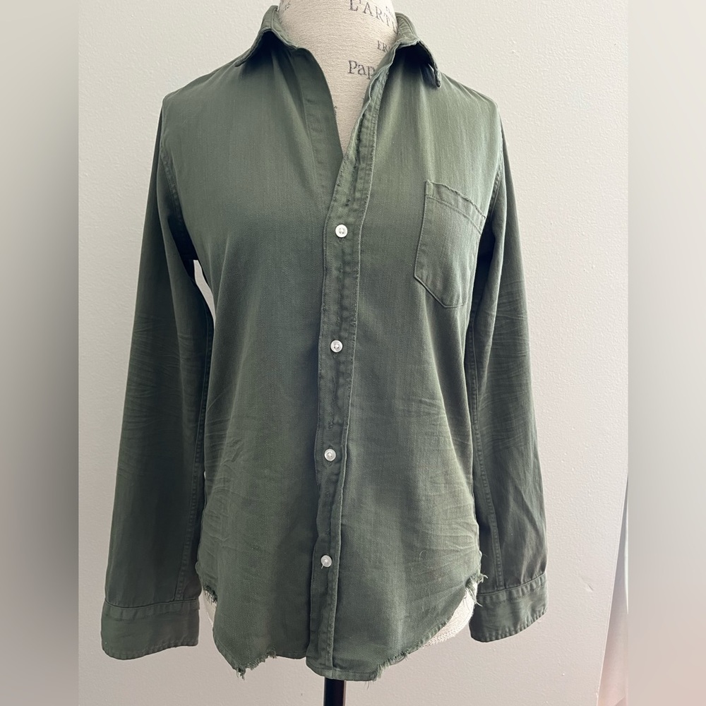 Frank & Eileen Barry in Army Green Famous Denim, size small.